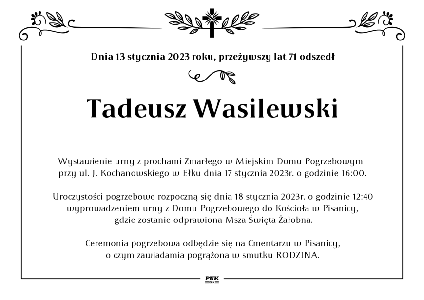 Tadeusz Wasilewski - nekrolog